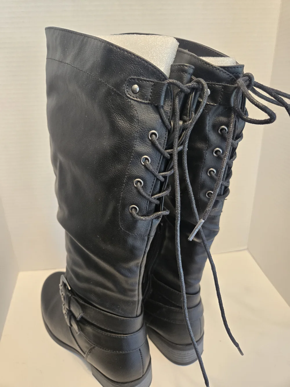 XOXO Black Knee-High Lace-Back Riding Boots 6 1/2 M
